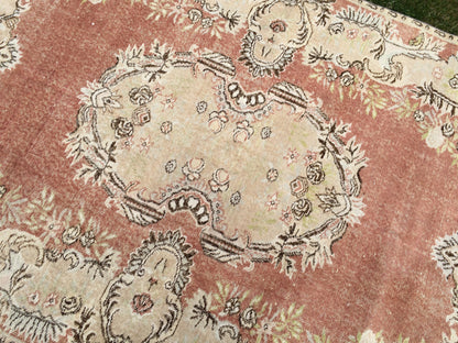 9.4x6 Vintage Rugs, Vintage Turkish Rug, Vintage Large Area Rug Soft Orange Vintage Rug Hand Made Oushak Rug Earth Tones Rug Rustic Rug