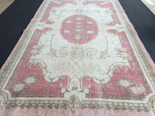 Turkish Rugs  PINK Area Rug Pastel colors Vintage Rug Hand Made  Oushak Rug Distressed Colors Rug MUTED Rug Wool Pile Rug Rustic Rugs