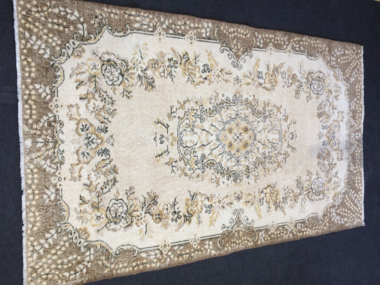 4 x 6.9 Rugs, Eclectic Turkish, Oushak Wool Rug 4x7 Persian
