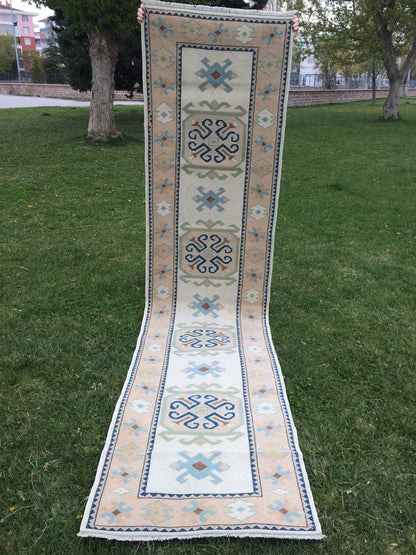 Muted Vintage Runner 3x11 Oushak RUNNER Rug, Turkish Rug, Hallway Runner Rug, Oushak Rug, Oushak Runner Rug, Wool Runner Rug, Faded Runner