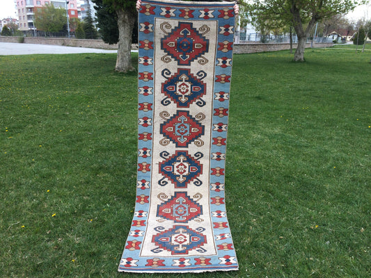 BLUE oushak Rug Turkish Runner Rug 8.4 x 2.7 Runner Rug Vintage Runner RugsOushak  Runner Rug Earth Tones Rugs Rustic Runner Rug