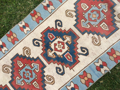 BLUE oushak Rug Turkish Runner Rug 8.4 x 2.7 Runner Rug Vintage Runner RugsOushak  Runner Rug Earth Tones Rugs Rustic Runner Rug