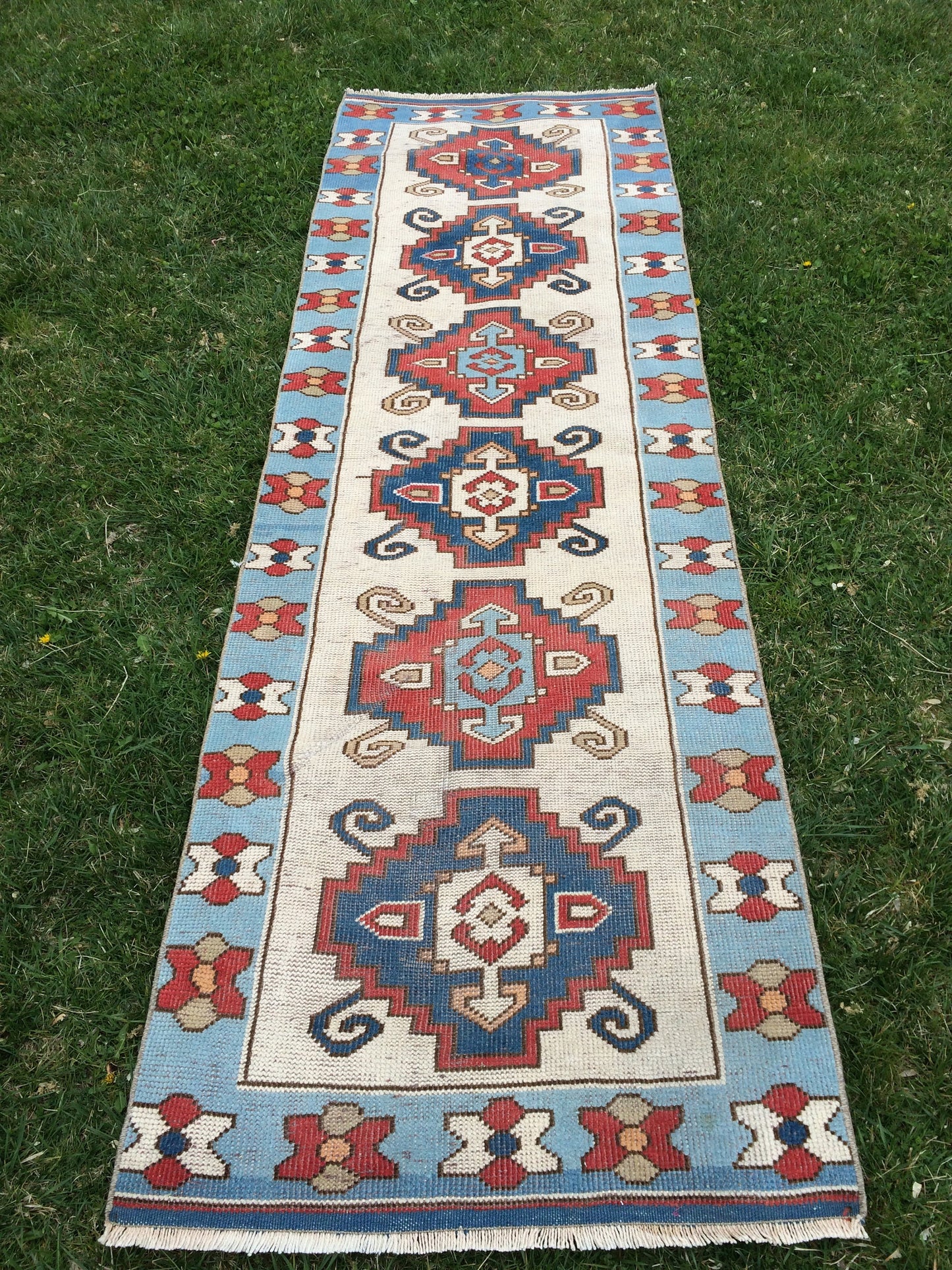 BLUE oushak Rug Turkish Runner Rug 8.4 x 2.7 Runner Rug Vintage Runner RugsOushak  Runner Rug Earth Tones Rugs Rustic Runner Rug