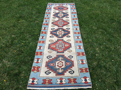 BLUE oushak Rug Turkish Runner Rug 8.4 x 2.7 Runner Rug Vintage Runner RugsOushak  Runner Rug Earth Tones Rugs Rustic Runner Rug