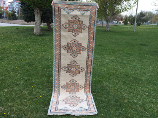 Muted RUNNER Rug, 3x8 Boho RUNNER Rug, Rug Oushak, Oushak Runner Rug, Vintage Turkish Rugs, Oushak Rug, Turkish Oushak Rug,8 x 3 RUNNER Rug