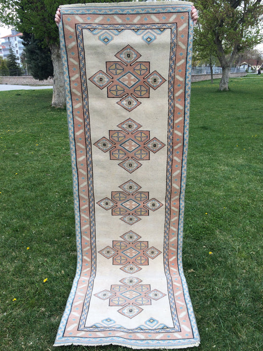 Muted RUNNER Rug, 3x8 Boho RUNNER Rug, Rug Oushak, Oushak Runner Rug, Vintage Turkish Rugs, Oushak Rug, Turkish Oushak Rug,8 x 3 RUNNER Rug