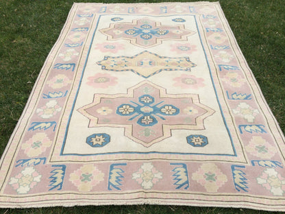 WOOL Area Rug, Handmade Rug, Muted Rug, Oushak Rug,Muted Vintage Persian Rug Vintage Turkish Rugs, Oushak Rug, Turkish 5.2 x 7.3 Rug