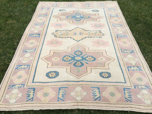 WOOL Area Rug, Handmade Rug, Muted Rug, Oushak Rug,Muted Vintage Persian Rug Vintage Turkish Rugs, Oushak Rug, Turkish 5.2 x 7.3 Rug