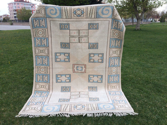 8 X 5 FT Muted WOOL RUGS, Wool Oushak Rug, Wool Turkish Rug, Vintage Rugs, Vintage Wool Rugs Area Rug, Vintage Oushak Rug, Muted Colors Rug
