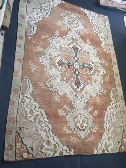 Large Area OUSHAK RUG TURKISH Neutral Rug Vintage 7 x 10.5 Oushak Brown Rug Vintage Rug Wool Kars Rug Hand Made Rugs Wool Hand Knotted Rug