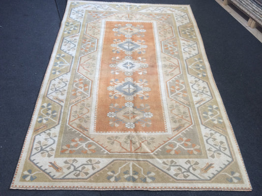 Turkish Rug Vintage Rug Pastel colors Oushak Rug Hand Made Oushak Rug Distressed Colors Rug Earth Tones Rug  Rustic Rug Bohemian Rug