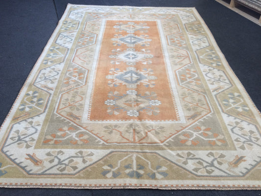 Turkish Rug Vintage Rug Pastel colors Oushak Rug Hand Made Oushak Rug Distressed Colors Rug Earth Tones Rug  Rustic Rug Bohemian Rug