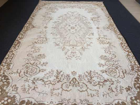 MUTED Oushak Rug, 3x7 Turkish Rug, Rustic Neutral Rug, Wool Oushak Rug, Vintage Rug