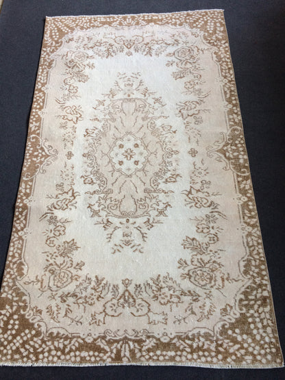 MUTED Oushak Rug, 3x7 Turkish Rug, Rustic Neutral Rug, Wool Oushak Rug, Vintage Rug