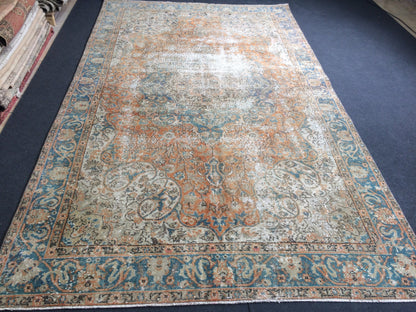 6.3 x 10.5 Distressed Area Rug, Oushak  Rug, Vintage  Rug Turkish Rugs, Oushak Rug Antique Handmade Rug