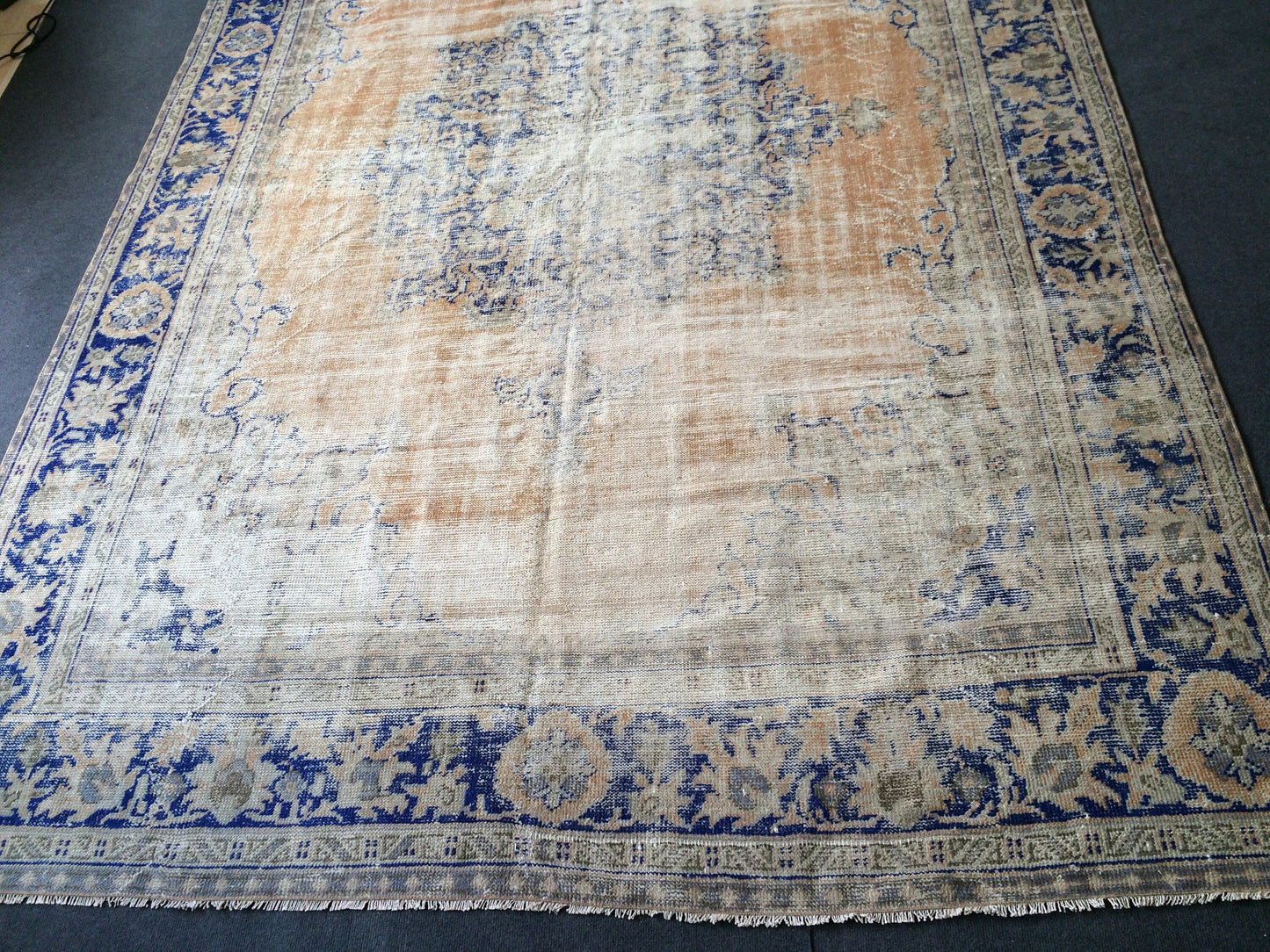 7.7 x 11 Large OUSHAK RUG TURKISH  Rug  Distressed   Rug Vintage Rug Wool Oushak Rug Hand Made Rug 8 by 11 Turkish Rug 8x11