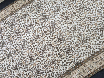 Hand Made Rug Turkish Vintage Rug Oushak Rugs Rustic Rug Wool Oushak Rugs floral Farmhouse Rug, Pastel Vintage Rug Muted Neutral Wool Rug