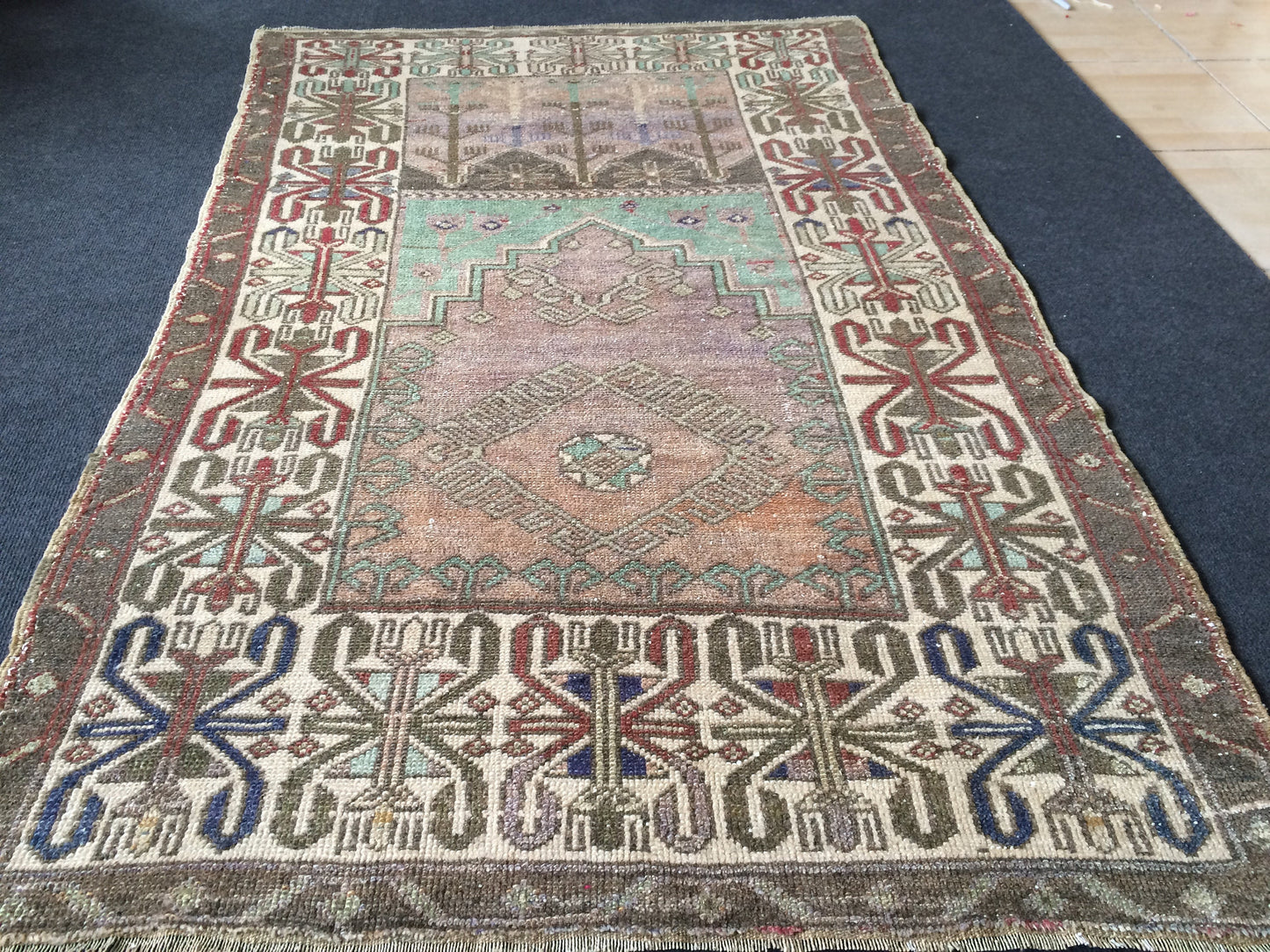 WOOL Oushak Rug Turkish Rug Vintage  Rug Hallway  Rug Kitchen Rug Wool Nomad Rug Turkish Wool Oushak Rug 5.4 x 3.6