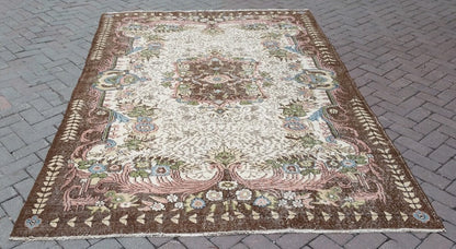 6.6 x 10 Vintage rugs Turkish rug  Oushak Rug Oriental Rug Hand Knotted Wool Rug Vintage Persian Rug