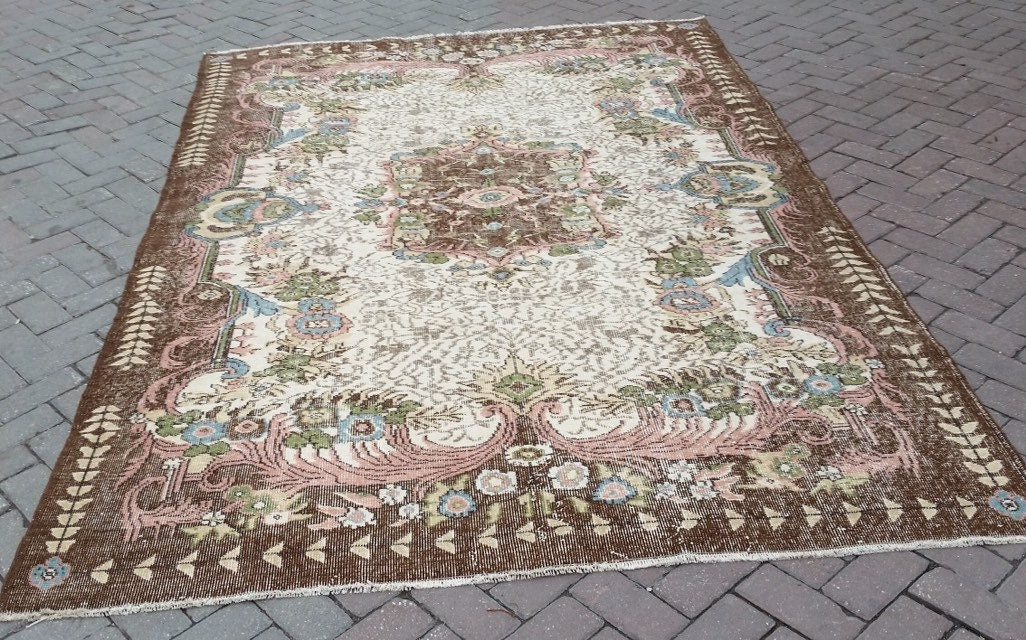 6.6 x 10 Vintage rugs Turkish rug  Oushak Rug Oriental Rug Hand Knotted Wool Rug Vintage Persian Rug