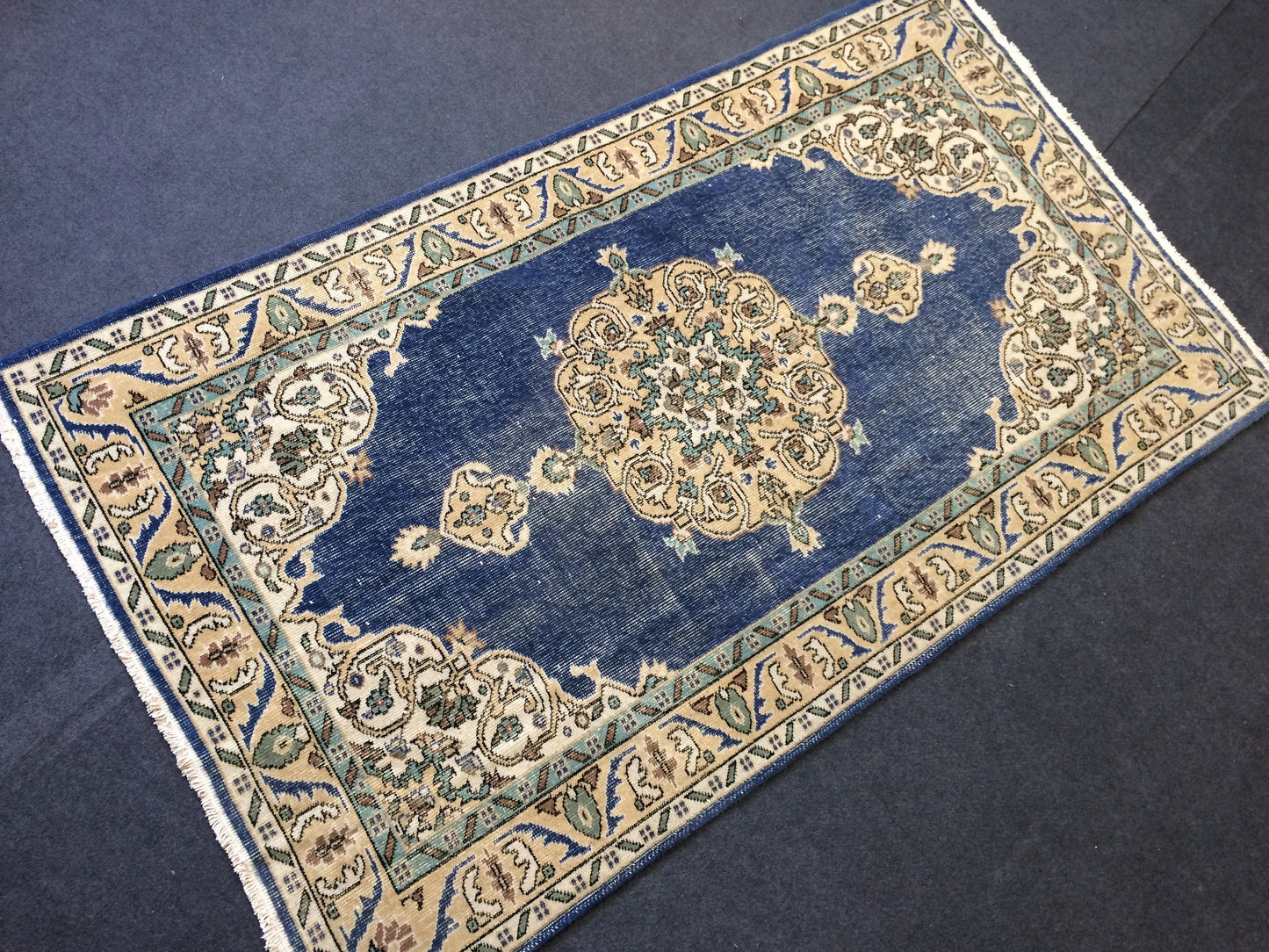 7 x 4 vintage Rug Oushak Rug Turkish Rug Blue Hand Made Rugs