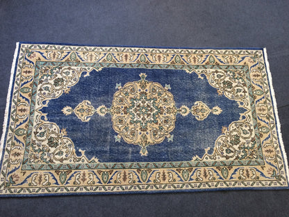 7 x 4 vintage Rug Oushak Rug Turkish Rug Blue Hand Made Rugs