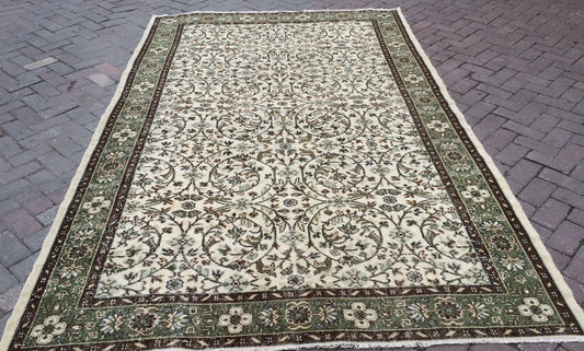 6x10 Floral Rug, Large Area Rug,Hand Made Oushak Rug, Vintage Rug TURKISH RUG Green color Rug