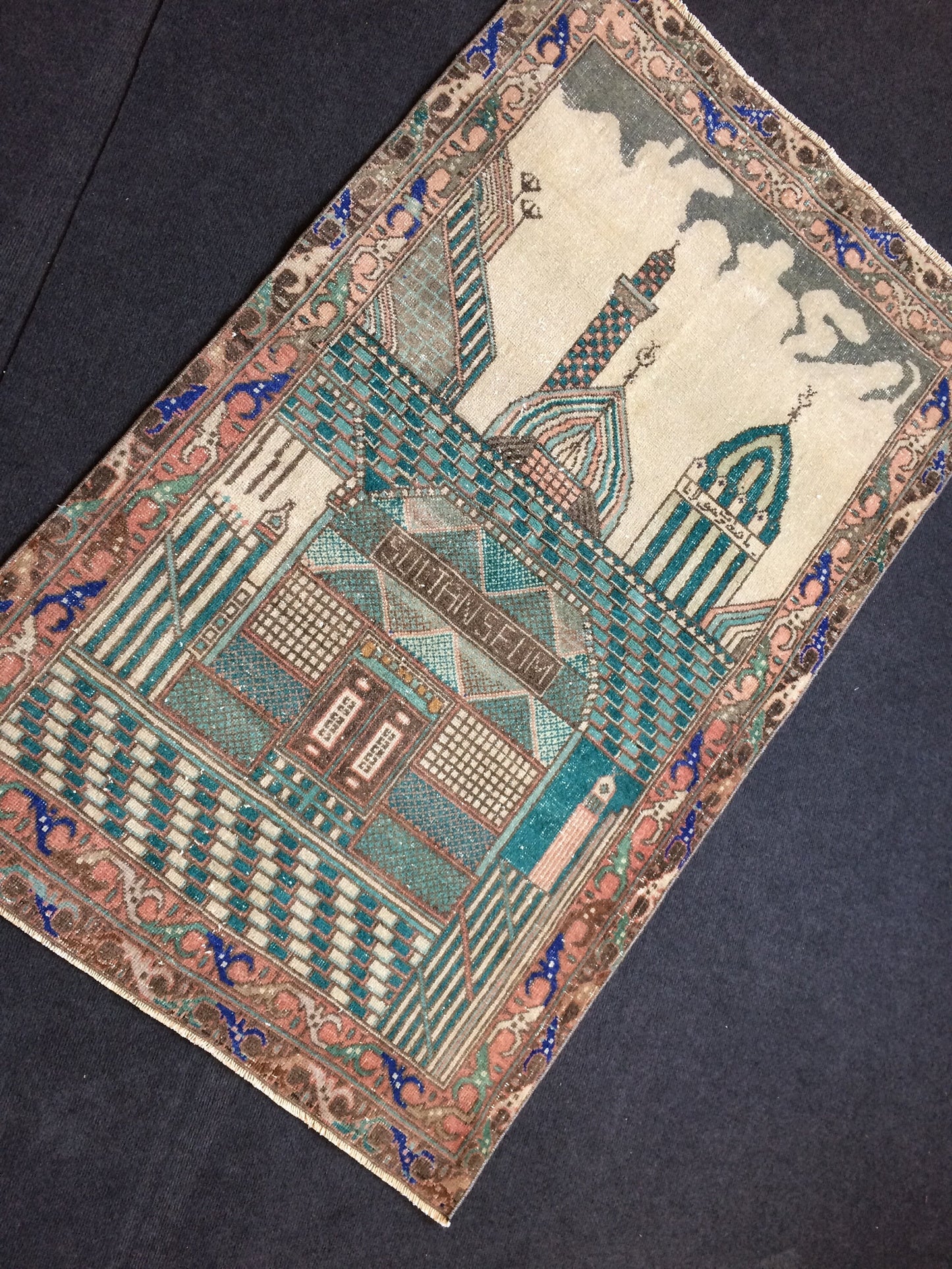 5.3 x 3.3 Vintage Rug,  Rumi Tapestry Rug   Mevlana Dergah Rug, Hand Made Rug