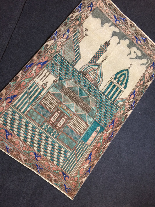 5.3 x 3.3 Vintage Rug,  Rumi Tapestry Rug   Mevlana Dergah Rug, Hand Made Rug