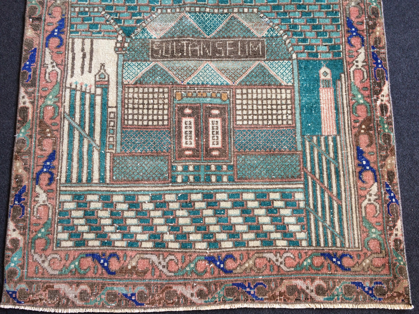 5.3 x 3.3 Vintage Rug,  Rumi Tapestry Rug   Mevlana Dergah Rug, Hand Made Rug