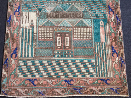 5.3 x 3.3 Vintage Rug,  Rumi Tapestry Rug   Mevlana Dergah Rug, Hand Made Rug