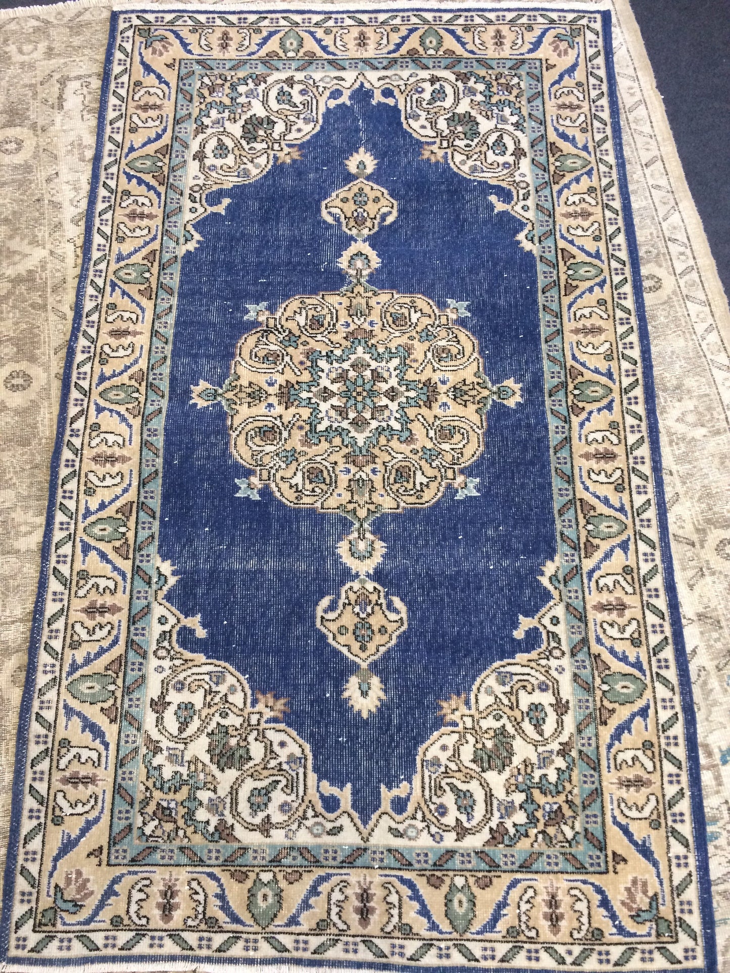 Oushak Rug 4 x 7 Turkish Rug Vintage Rug Hand Made Rug 7x4 wool rug Oriental Rug Blue living room rug