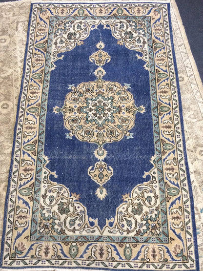 Oushak Rug 4 x 7 Turkish Rug Vintage Rug Hand Made Rug 7x4 wool rug Oriental Rug Blue living room rug