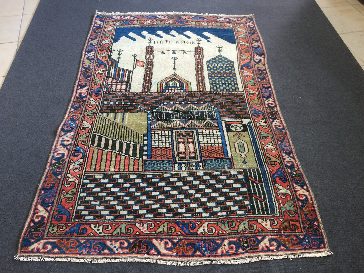 Konya Mevlana Tapestry Rug OUSHAK RUG TURKISH Rug  Vintage Runner Rug Wool Oushak Rug Hand Made Rugs Sufi Rug