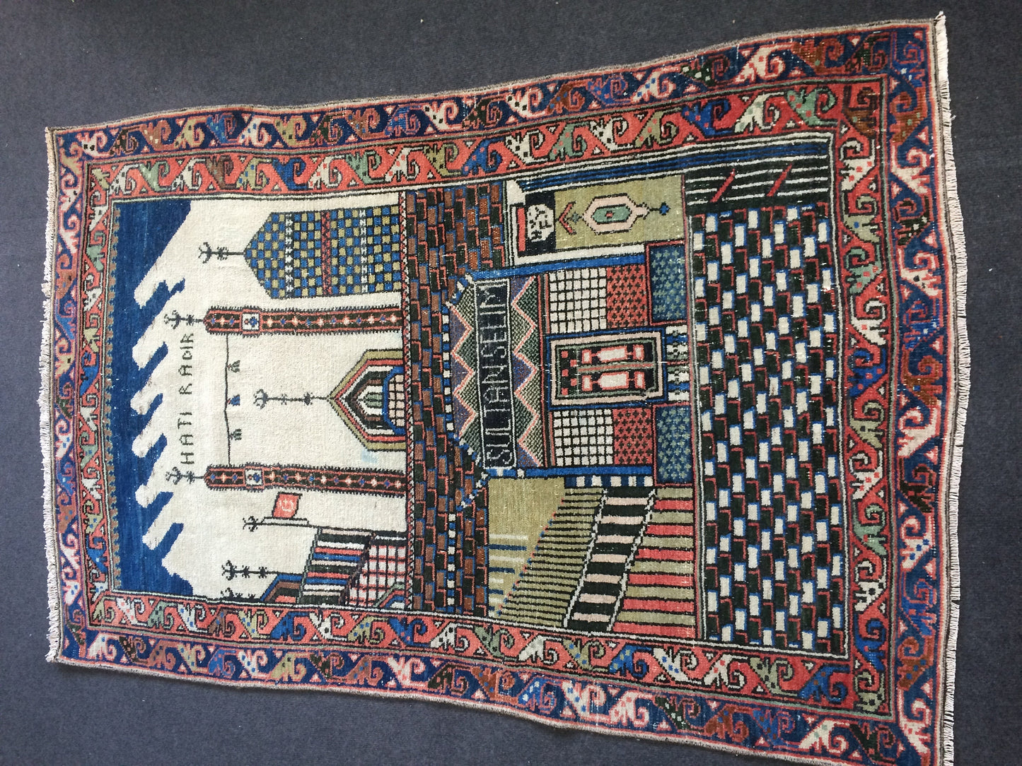 Konya Mevlana Tapestry Rug OUSHAK RUG TURKISH Rug  Vintage Runner Rug Wool Oushak Rug Hand Made Rugs Sufi Rug