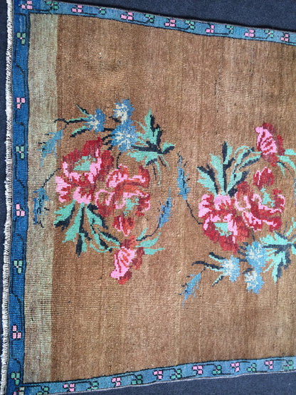 Floral Turkish Rug, Oushak Rug, Rustic Rugs, Farmhouse Rug, Vintage Rug, Boho Rug, Hand Made Rug