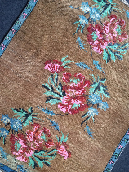 Floral Turkish Rug, Oushak Rug, Rustic Rugs, Farmhouse Rug, Vintage Rug, Boho Rug, Hand Made Rug