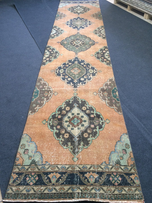 3 x 13.7 Turkish Runner Rug Oushak Runner Rug  Vintage Runner Rug Hallway Runner Rug Kitchen Runner Rug Wool Runner Rug Wool Oushak Runner
