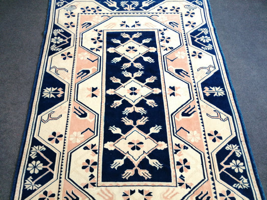 5.3 x 7.8 Vintage Rug, Blue Rug , Oushak Rug, Wool Oushak Rugs, Hand Made Rug, Bohemian Rug, Vintage Turkish Rug, Navy Rug