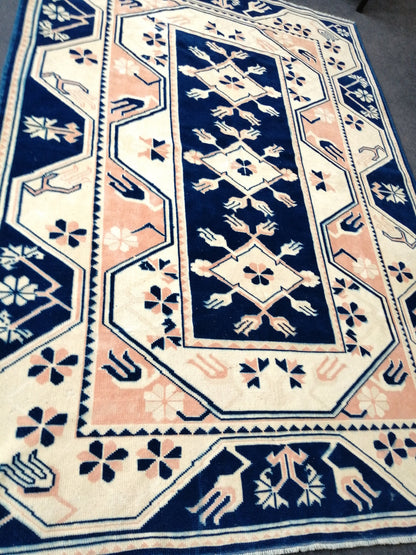 5.3 x 7.8 Vintage Rug, Blue Rug , Oushak Rug, Wool Oushak Rugs, Hand Made Rug, Bohemian Rug, Vintage Turkish Rug, Navy Rug