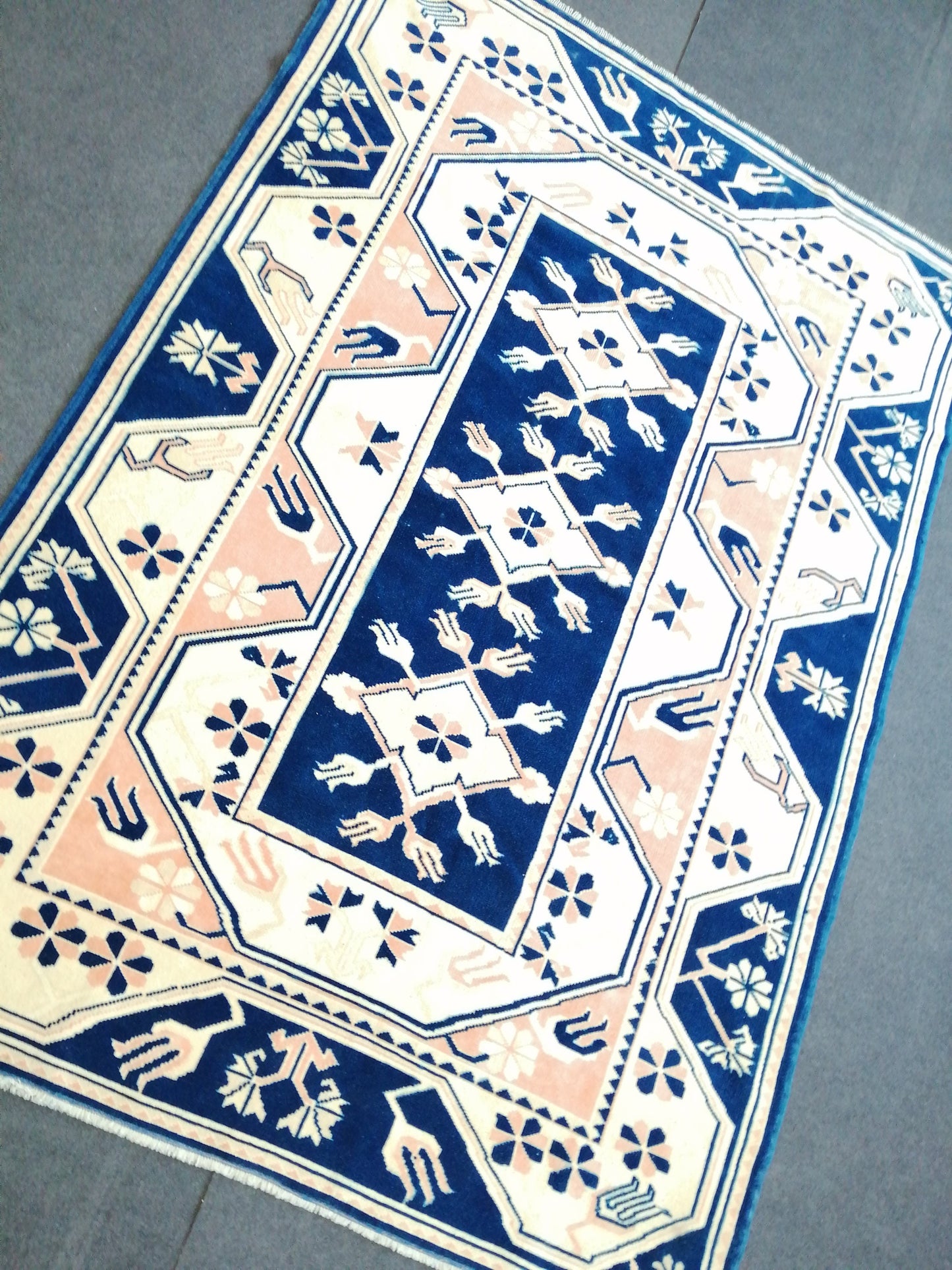 5.3 x 7.8 Vintage Rug, Hand Knotted Blue Rug, Oushak Rug, Wool Handmade Rug, Persian Rug, Vintage Turkish Rug, Farmhouse Rug