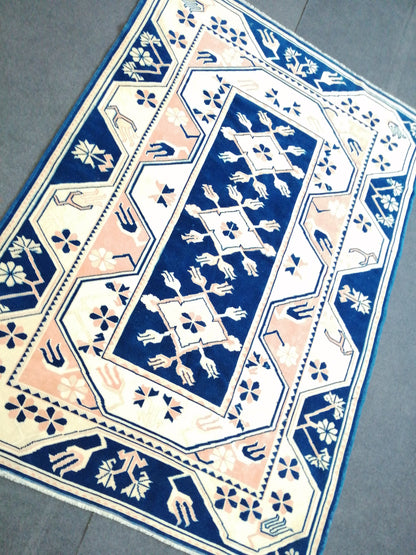 5.3 x 7.8 Vintage Rug, Hand Knotted Blue Rug, Oushak Rug, Wool Handmade Rug, Persian Rug, Vintage Turkish Rug, Farmhouse Rug