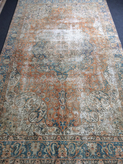 6.3 x 10.5 Distressed Area Rug, Oushak  Rug, Vintage  Rug Turkish Rugs, Oushak Rug Antique Handmade Rug