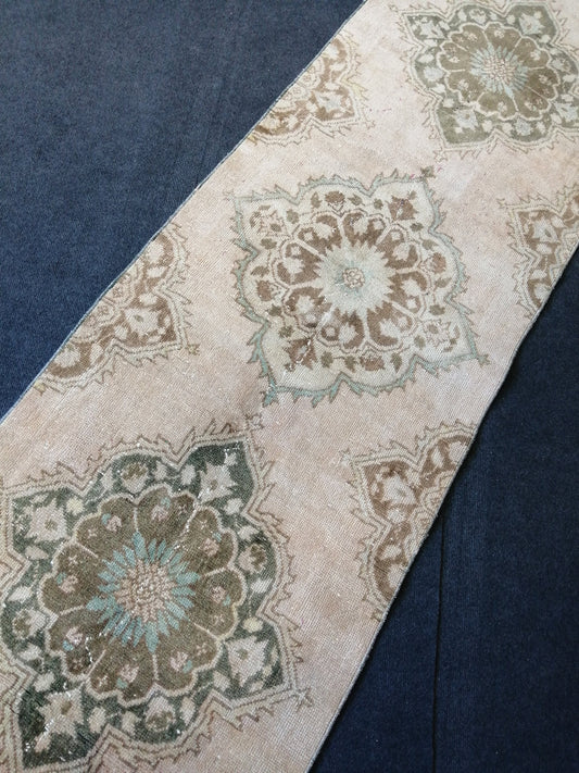 2.5 x 13 Turkish RUNNER Rug Vintage RUNNER Rug Pastel colors Runner Oushak Runner Rug Distressed Turkish Runner Rug  Muted Colors Runner Rug