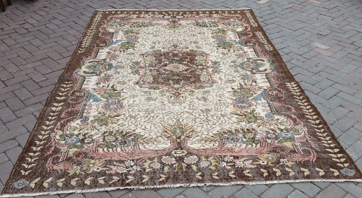 6.6 x 10 Vintage rugs Turkish rug  Oushak Rug Oriental Rug Hand Knotted Wool Rug Vintage Persian Rug