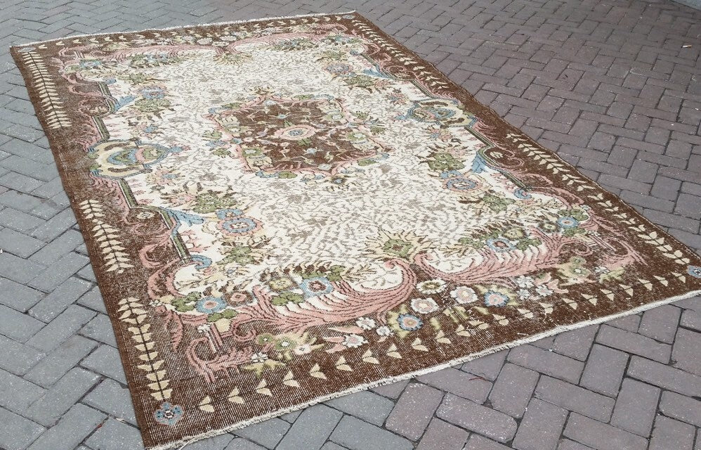 6.6 x 10 Vintage rugs Turkish rug  Oushak Rug Oriental Rug Hand Knotted Wool Rug Vintage Persian Rug