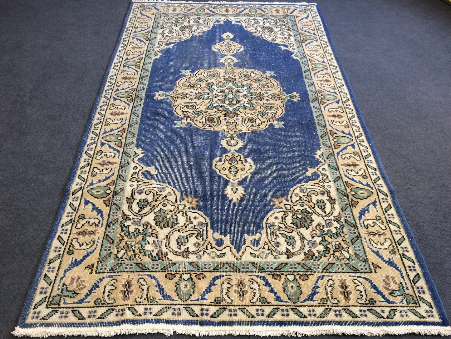 7 x 4 vintage Rug Oushak Rug Turkish Rug Blue Hand Made Rugs