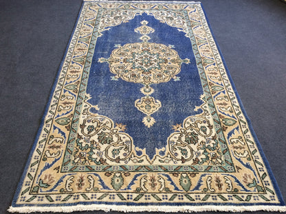 7 x 4 vintage Rug Oushak Rug Turkish Rug Blue Hand Made Rugs