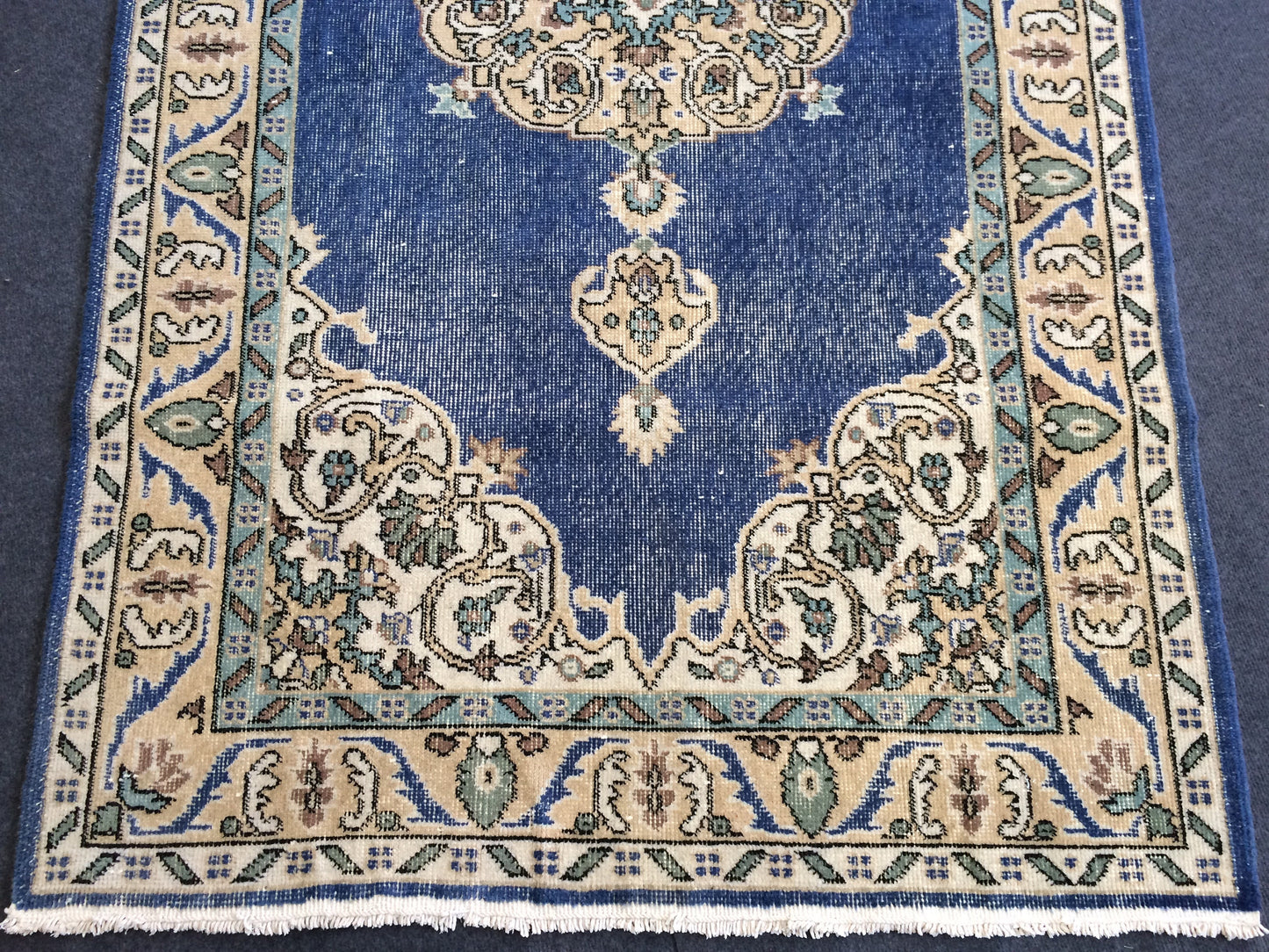 7 x 4 vintage Rug Oushak Rug Turkish Rug Blue Hand Made Rugs