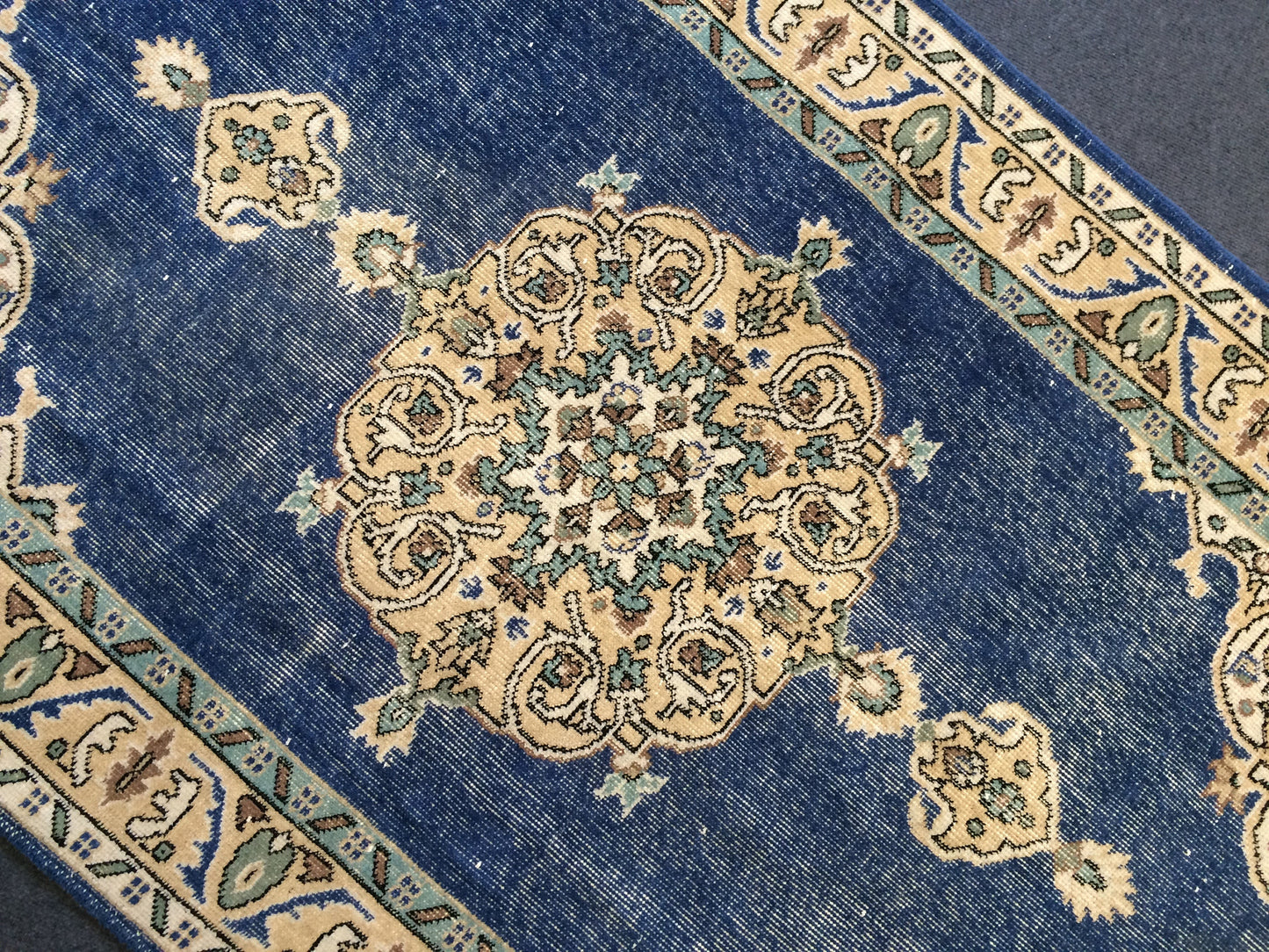 7 x 4 vintage Rug Oushak Rug Turkish Rug Blue Hand Made Rugs